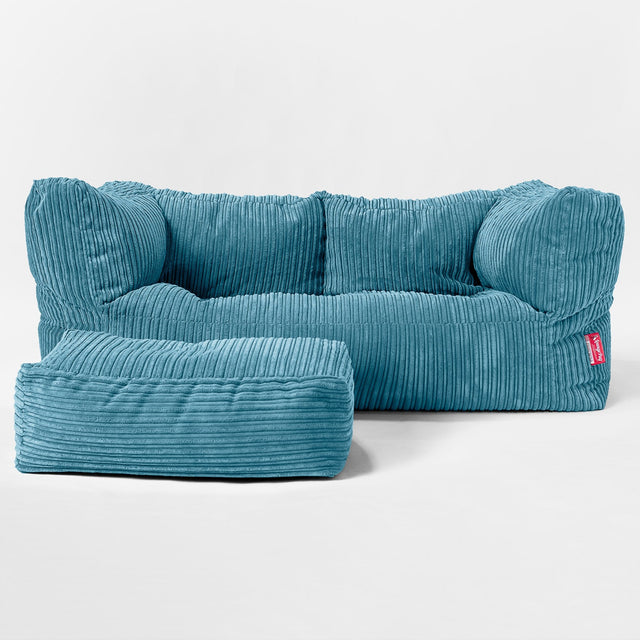 Albert Sækkestol Sofa 2 pers - Klassisk Jernbanefløjl Turkis Blå 02
