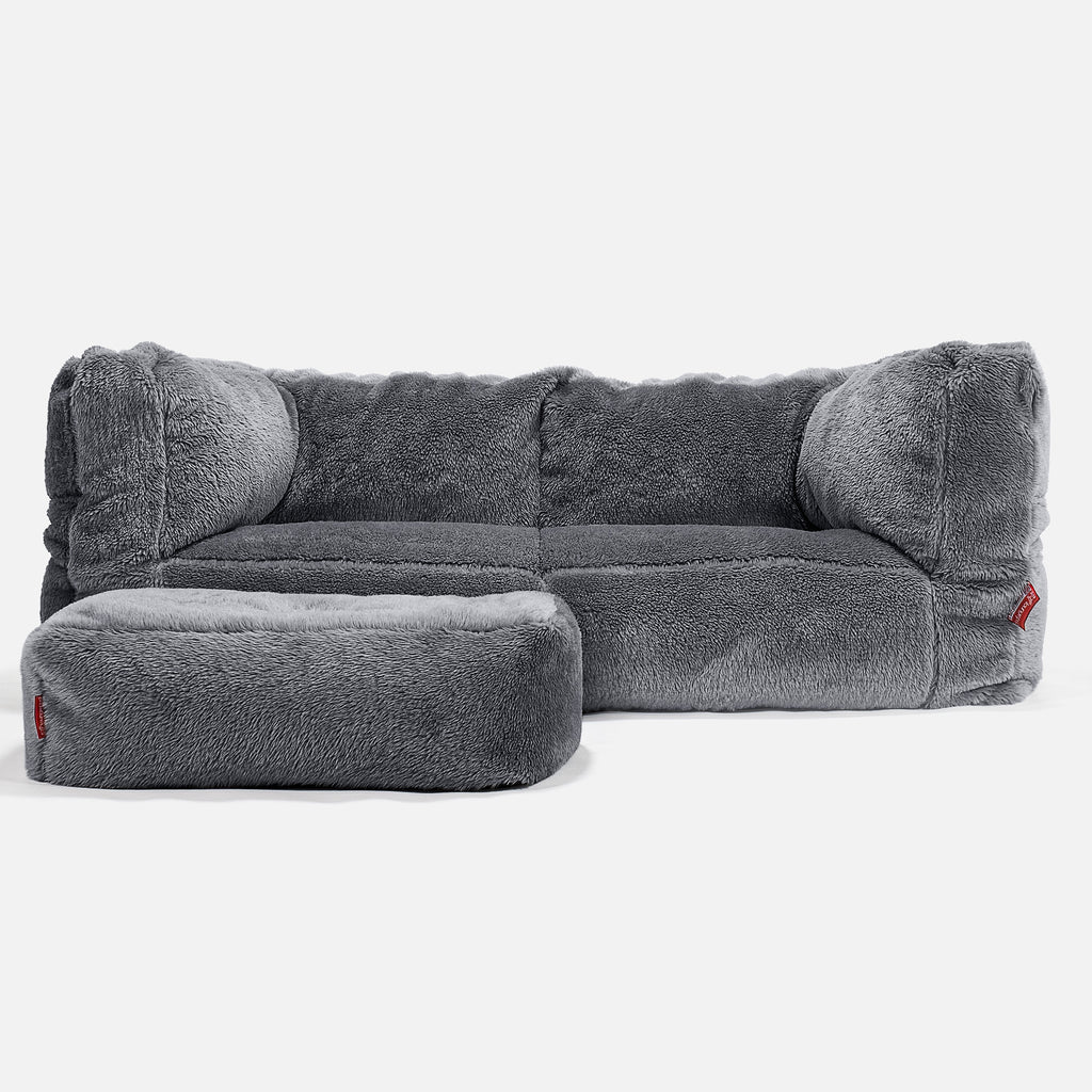 Albert Sækkestol Sofa 2 pers - Korthåret Imiteret Pels Mørkegrå 02