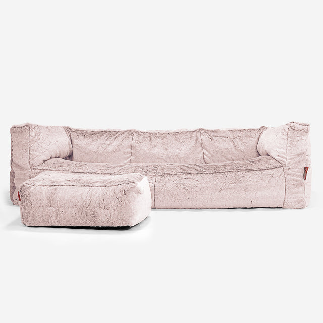 Albert Sækkestol Sofa 3 pers - Imiteret Kaninpels Støvet Lyserød 02
