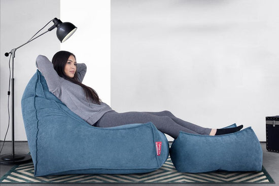 LOUNGE PUG®, Stor Fodskammel - Flock Turkis Blå