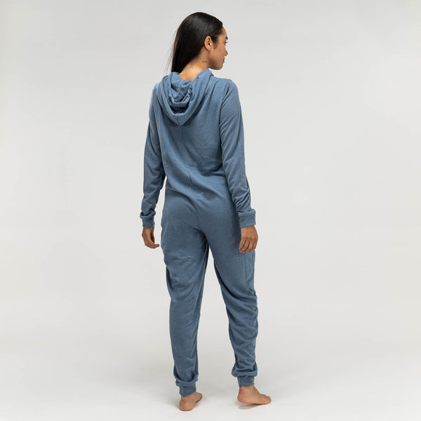 Onesie Pyjamas i Jersey til Damer - Blå Fabric Close-up Image