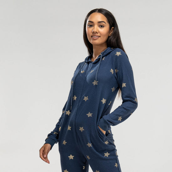 Onesie Pyjamas i Jersey til Damer - Stjerner Navy 05