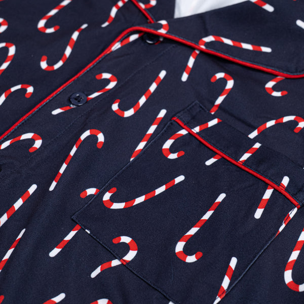 Pyjamas til Herrer - Bolsjestribet Navy Fabric Close-up Image