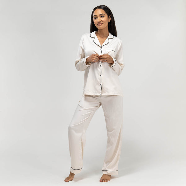 Satin Pyjamasbukser til Damer - Cremefarvet 01