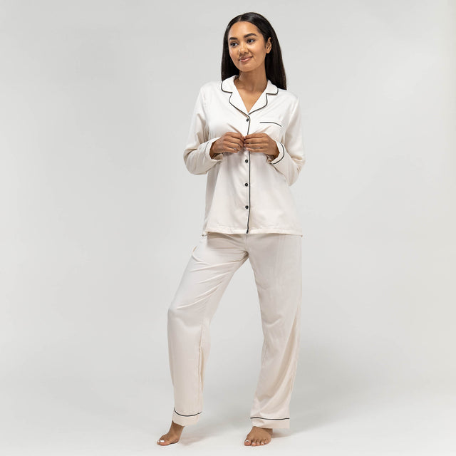 Satin Pyjamasbukser til Damer - Cremefarvet 01