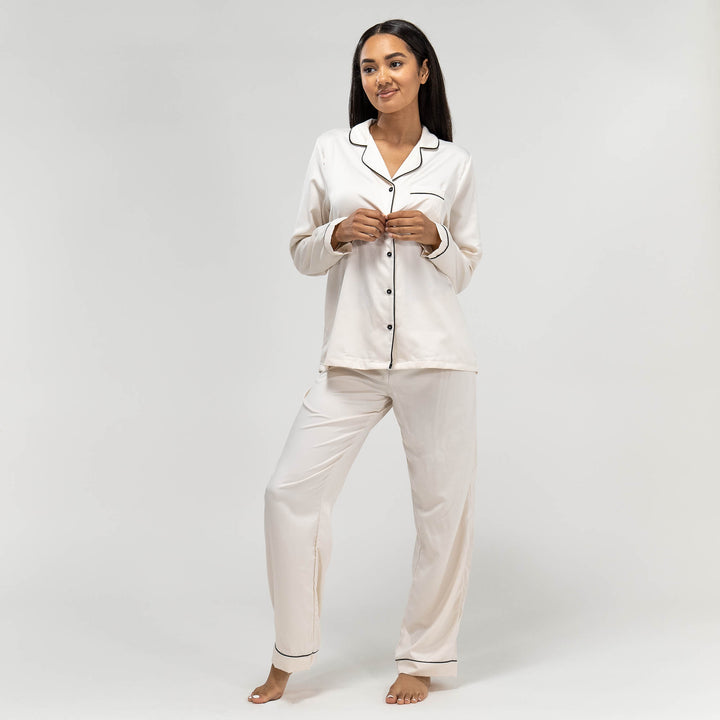 Satin Pyjamasbukser til Damer - Cremefarvet 01