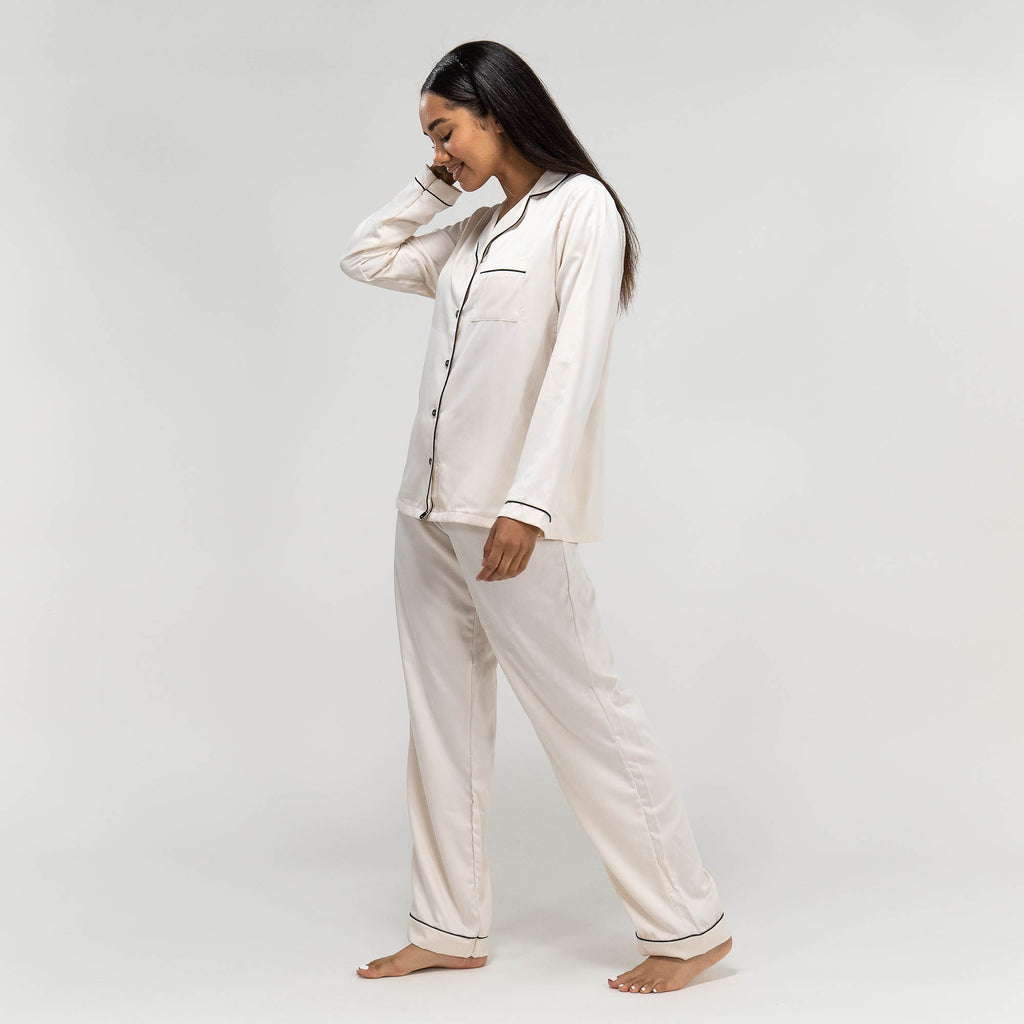 Pyjamasbukser til Damer / Kvinder Cremefarvet, størrelse: XS-XL, Sort– Big Bertha Original DK