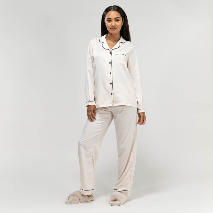 Satin Pyjamasbukser til Damer - Cremefarvet 04