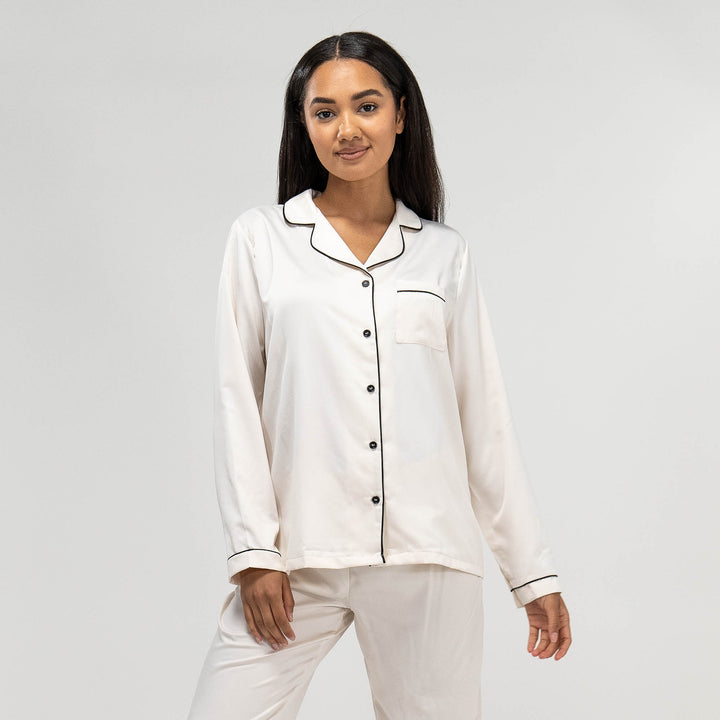 Satin Pyjamasbukser til Damer - Cremefarvet 05