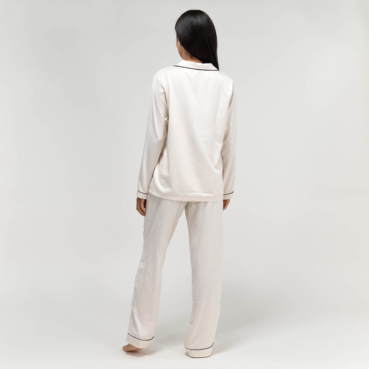 Satin Pyjamasbukser til Damer - Cremefarvet 06