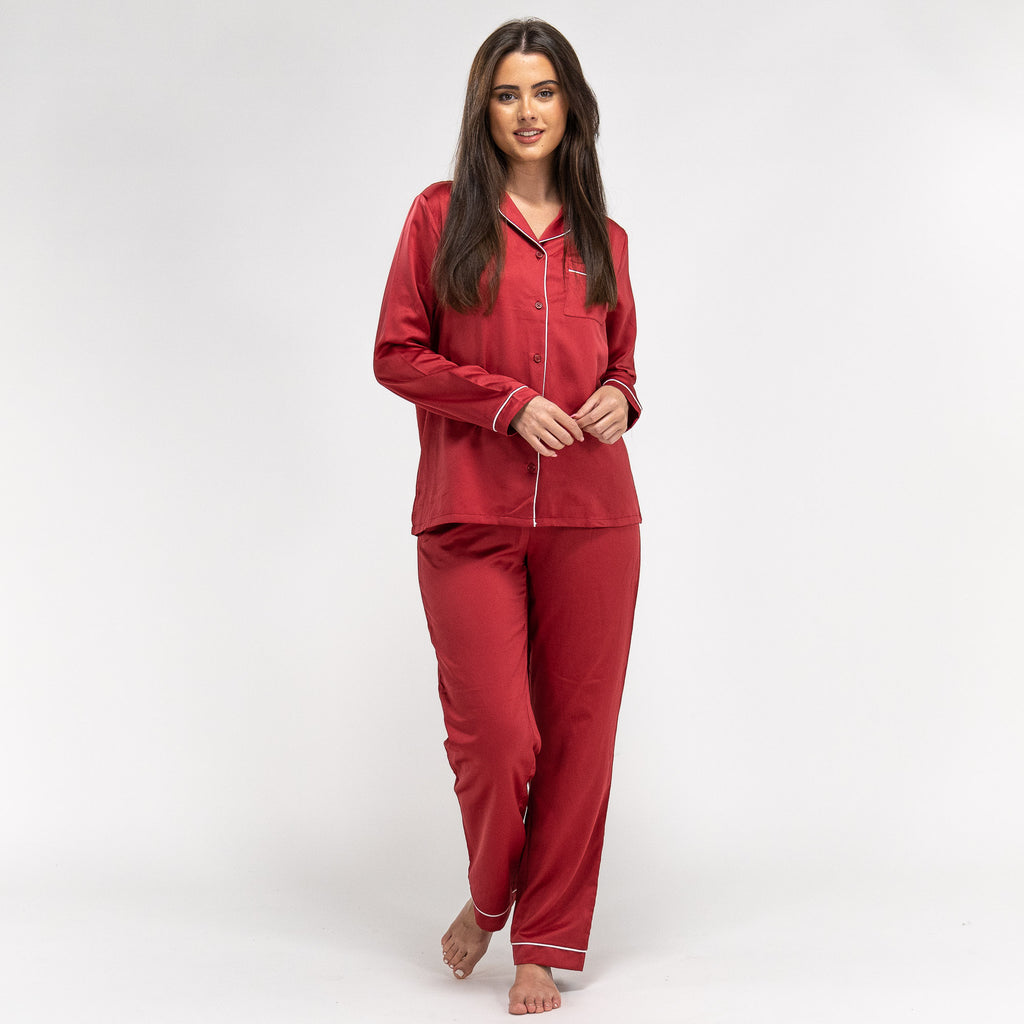 Satin Pyjamasbukser til Damer - Rød 01