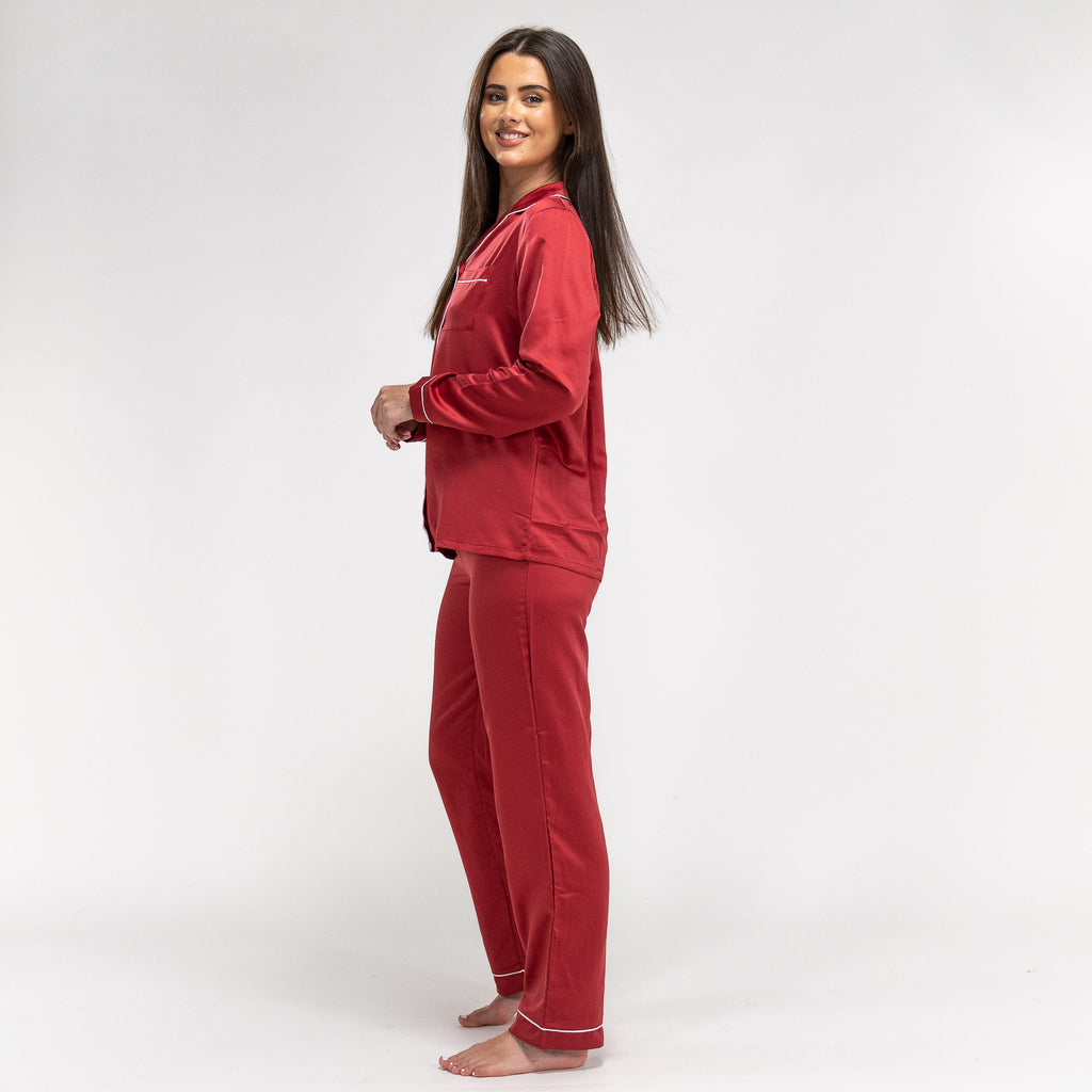 Satin Pyjamasbukser til Damer - Rød 02