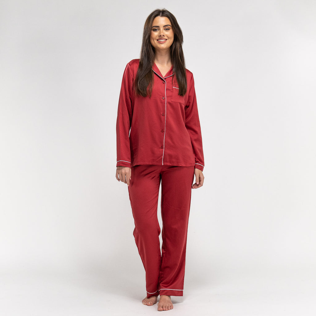 Satin Pyjamasbukser til Damer - Rød 03