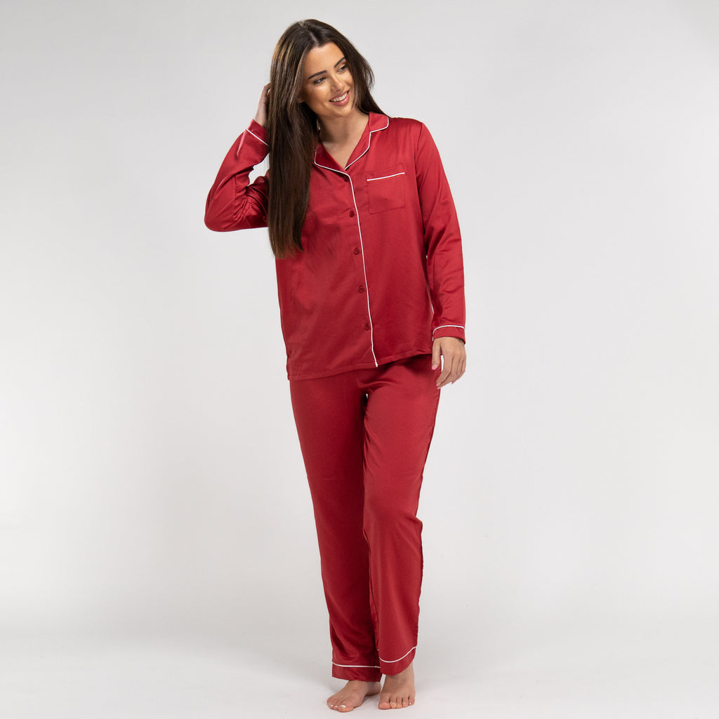 Satin Pyjamasbukser til Damer - Rød 04